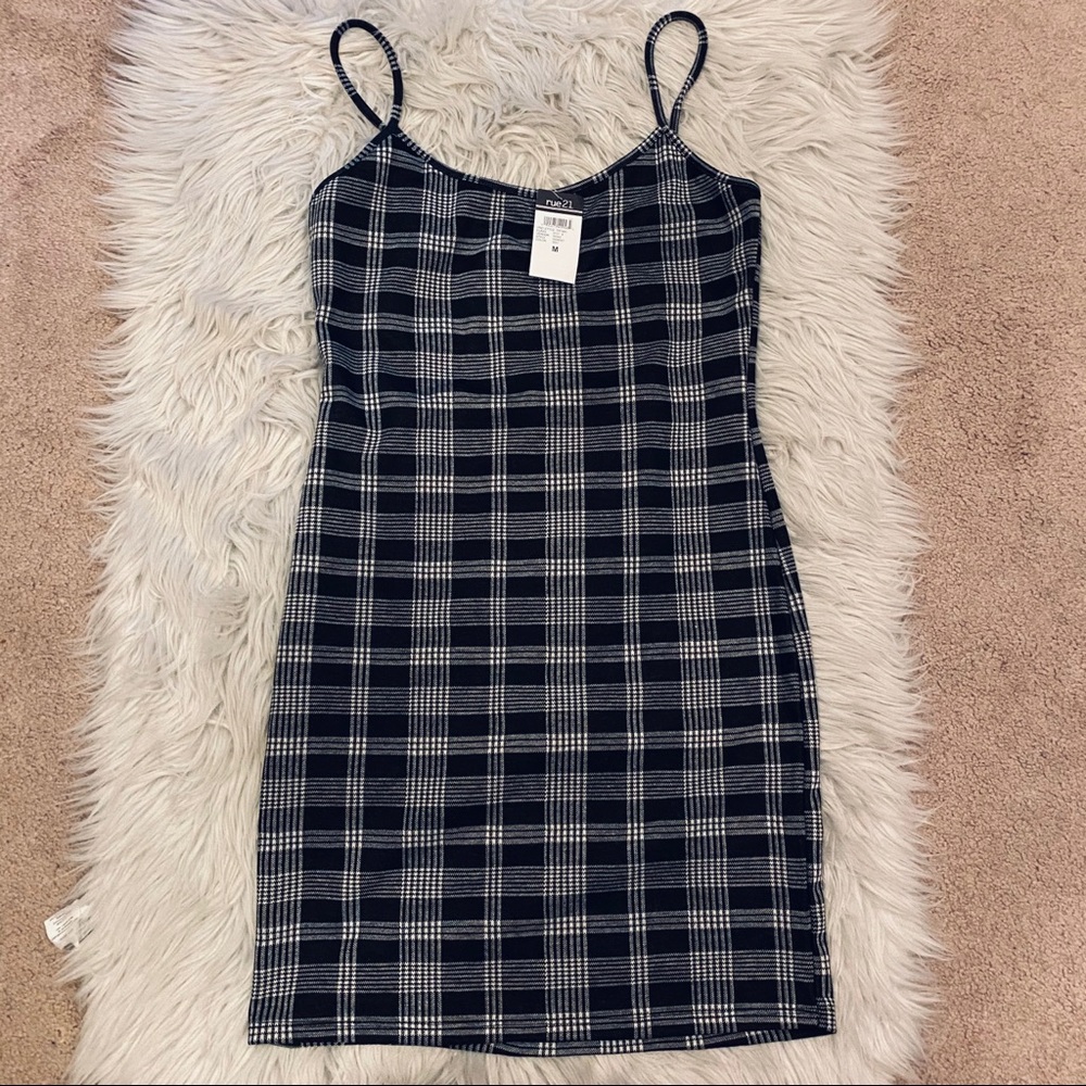 NWT Black and White Tartan Cami Bodycon Mini Dress